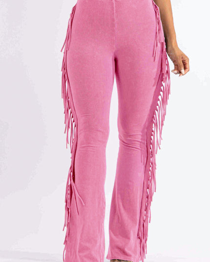 Fringe-Detailed Mineral Washed Pants - Muvin 