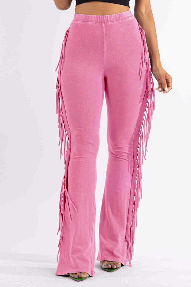 Fringe-Detailed Mineral Washed Pants - Muvin 