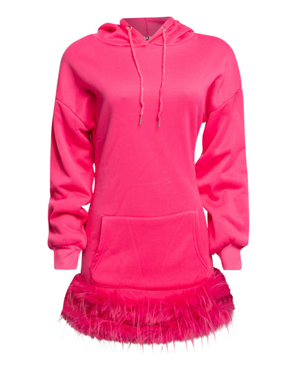 Pink Fur Hem Hoodie Dress - Muvin 