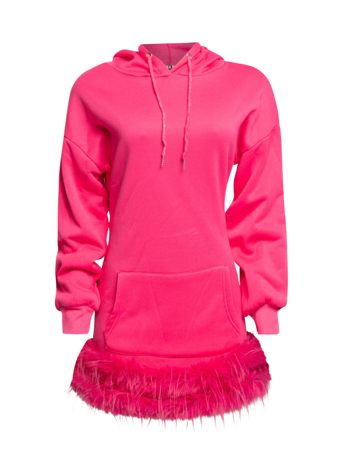 Pink Fur Hem Hoodie Dress - Muvin 