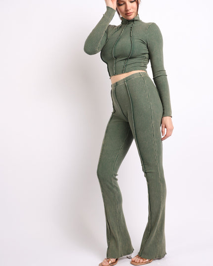mineral washed long sleeve top and pants set. - Muvin 