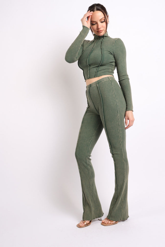 mineral washed long sleeve top and pants set. - Muvin 