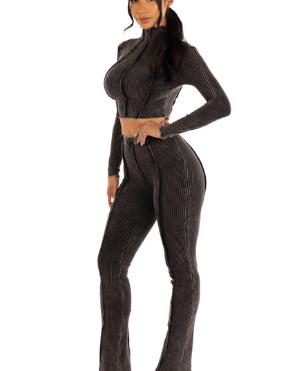 mineral washed long sleeve top and pants set. - Muvin 