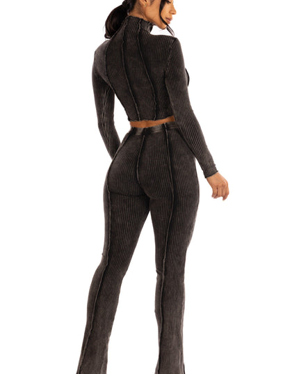 mineral washed long sleeve top and pants set. - Muvin 