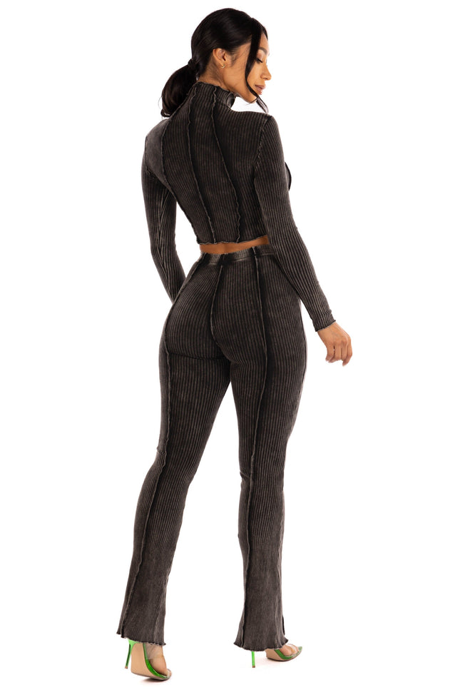 mineral washed long sleeve top and pants set. - Muvin 