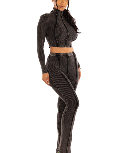 mineral washed long sleeve top and pants set. - Muvin 