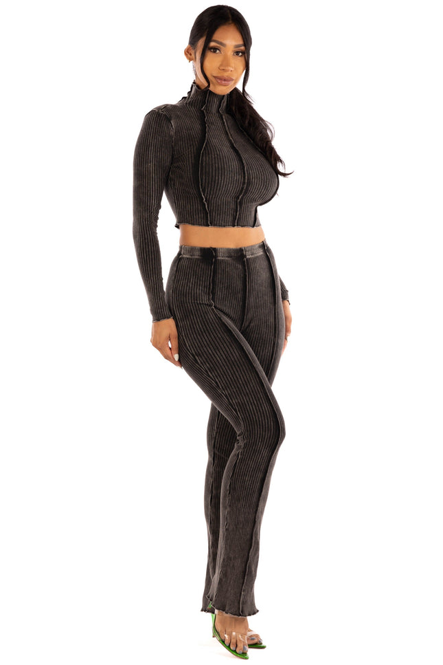 mineral washed long sleeve top and pants set. - Muvin 