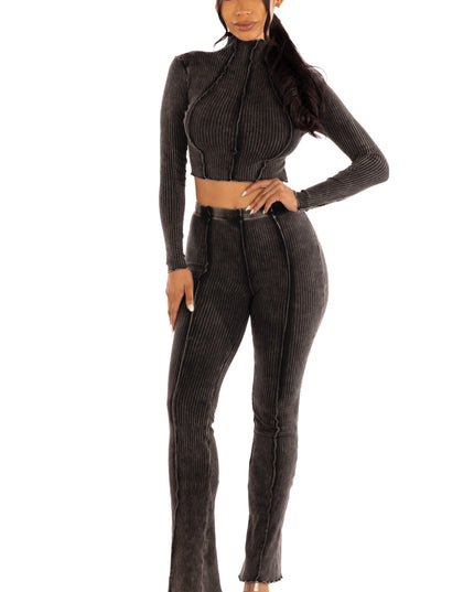 mineral washed long sleeve top and pants set. - Muvin 