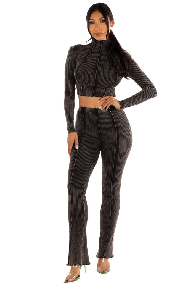 mineral washed long sleeve top and pants set. - Muvin 