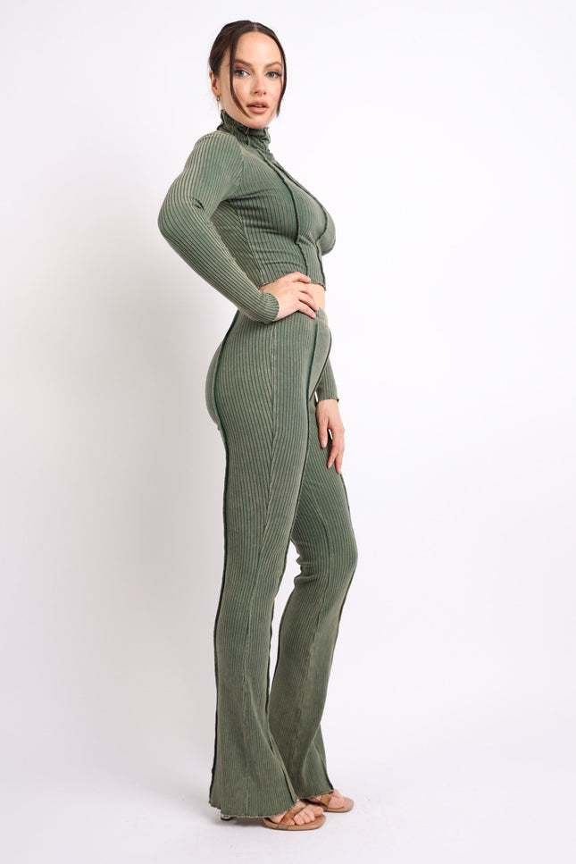 mineral washed long sleeve top and pants set. - Muvin 