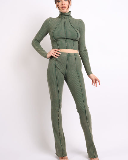 mineral washed long sleeve top and pants set. - Muvin 