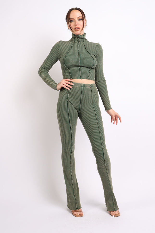 mineral washed long sleeve top and pants set. - Muvin 