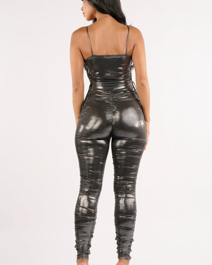 Shiny metallic ruched pants set - Muvin 
