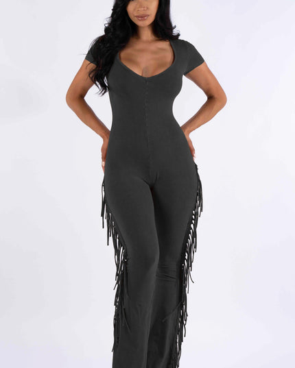 Mineral washed fringed jumpsuit - Muvin 