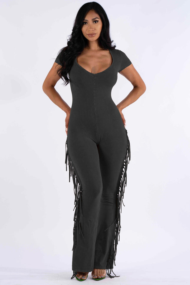 Mineral washed fringed jumpsuit - Muvin 