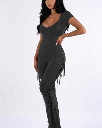 Mineral washed fringed jumpsuit - Muvin 