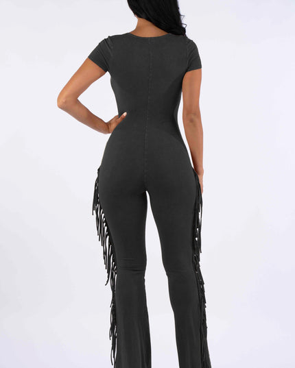Mineral washed fringed jumpsuit - Muvin 