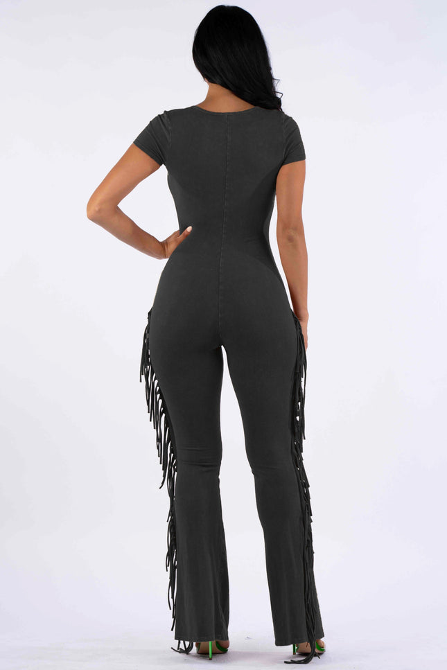 Mineral washed fringed jumpsuit - Muvin 