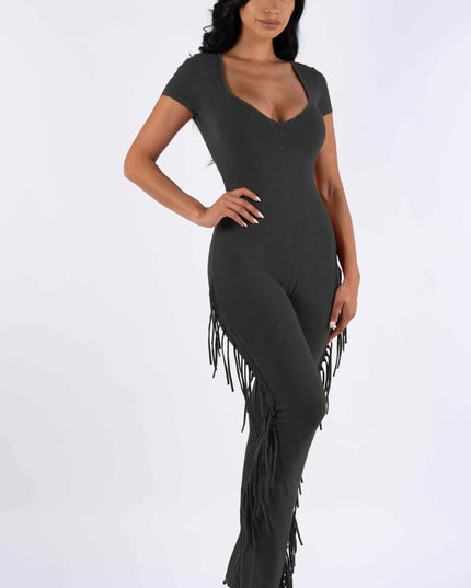 Mineral washed fringed jumpsuit - Muvin 