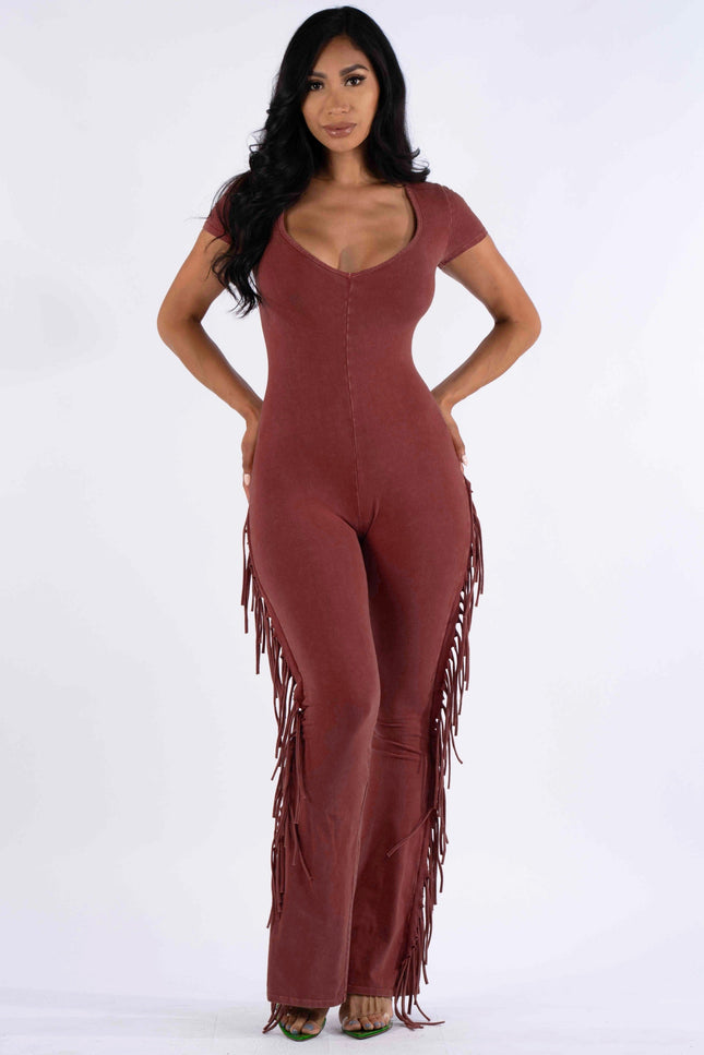 Mineral washed fringed jumpsuit - Muvin 