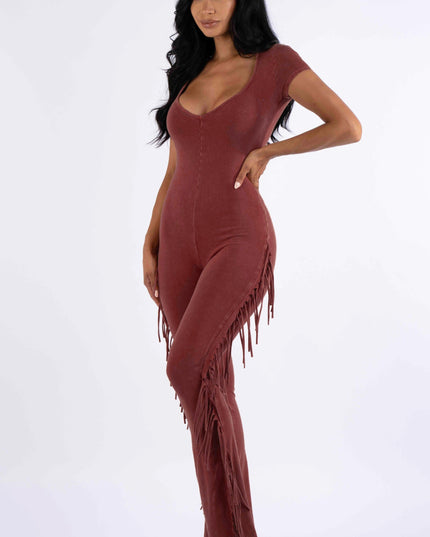 Mineral washed fringed jumpsuit - Muvin 