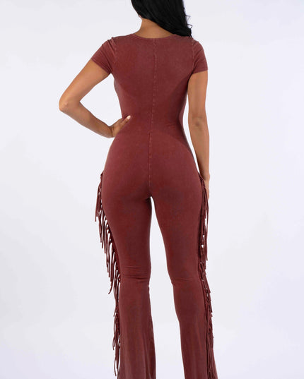 Mineral washed fringed jumpsuit - Muvin 