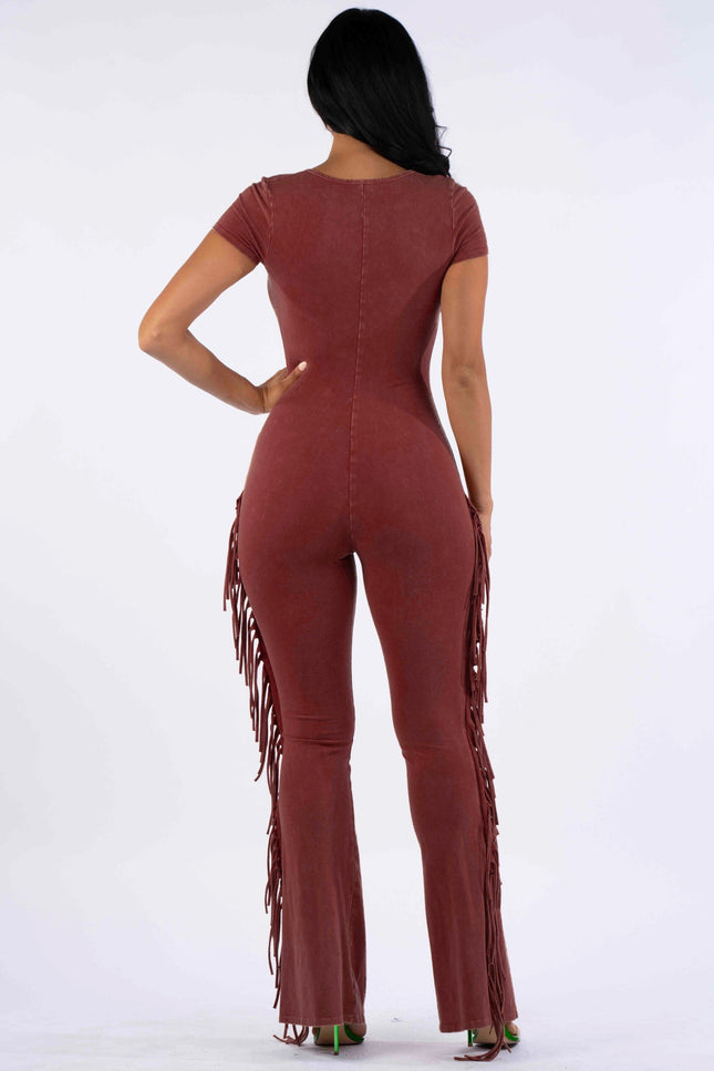 Mineral washed fringed jumpsuit - Muvin 
