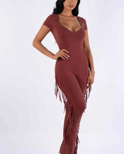 Mineral washed fringed jumpsuit - Muvin 