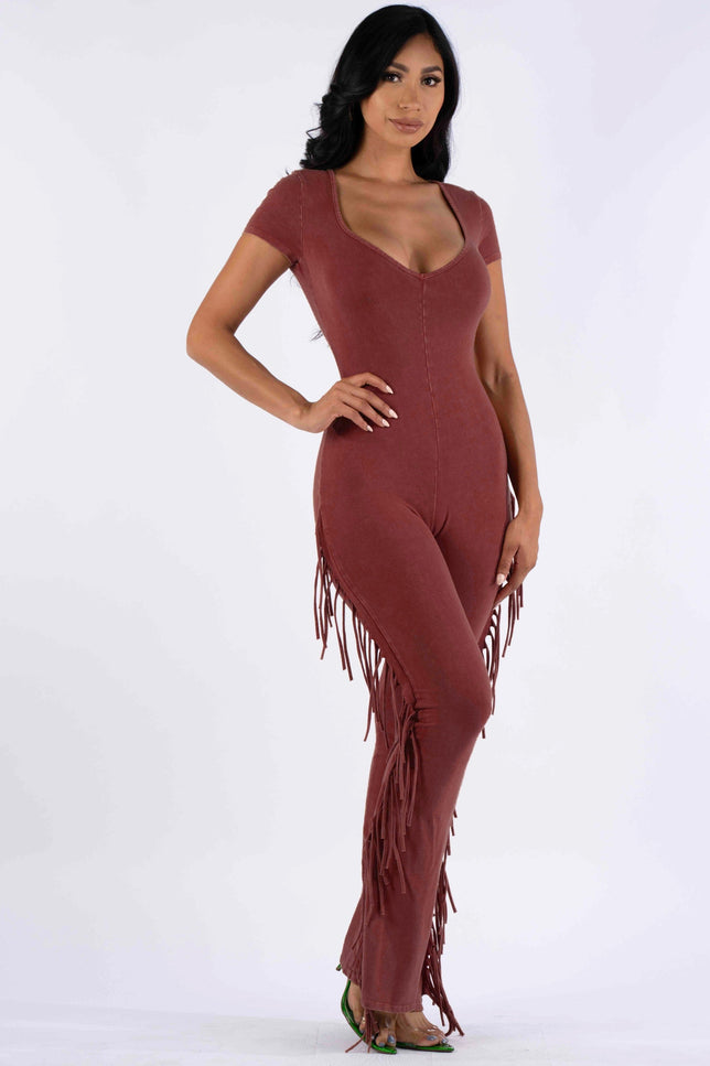 Mineral washed fringed jumpsuit - Muvin 