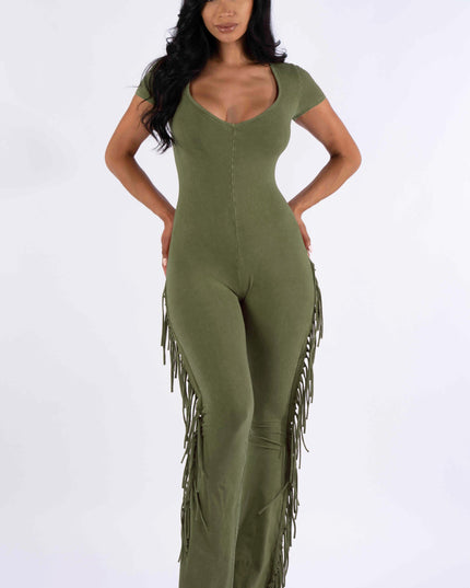 Mineral washed fringed jumpsuit - Muvin 