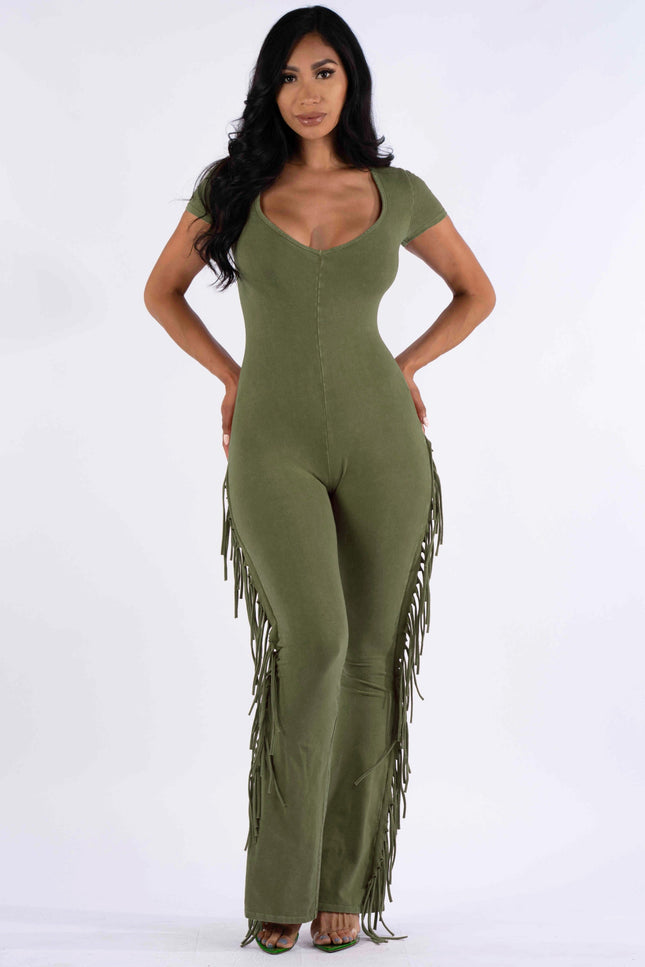 Mineral washed fringed jumpsuit - Muvin 
