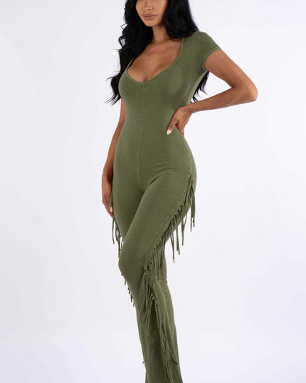 Mineral washed fringed jumpsuit - Muvin 