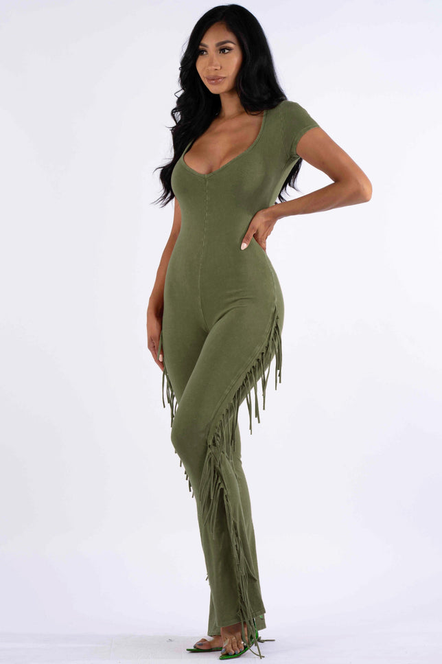Mineral washed fringed jumpsuit - Muvin 