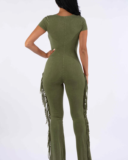 Mineral washed fringed jumpsuit - Muvin 