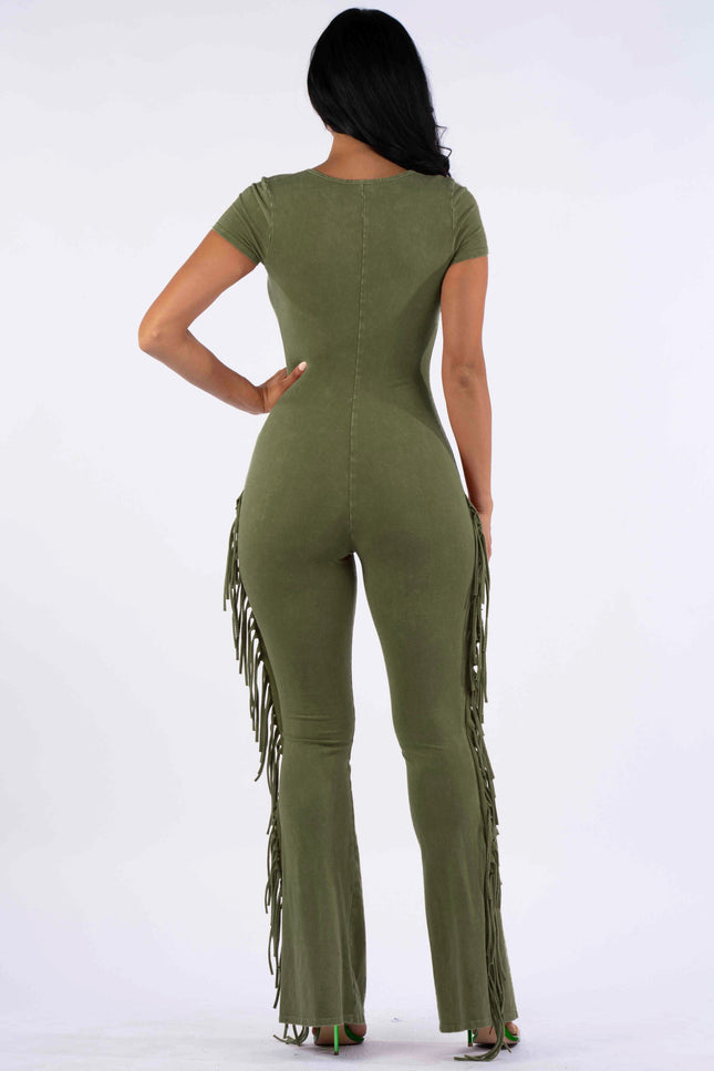 Mineral washed fringed jumpsuit - Muvin 