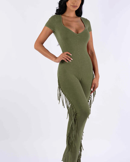 Mineral washed fringed jumpsuit - Muvin 