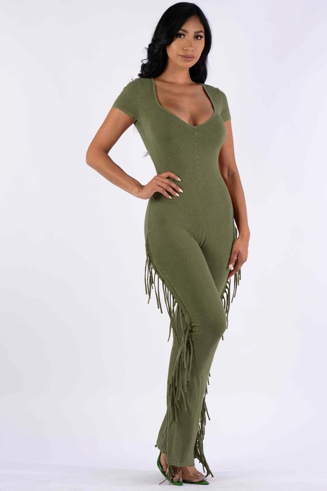 Mineral washed fringed jumpsuit - Muvin 