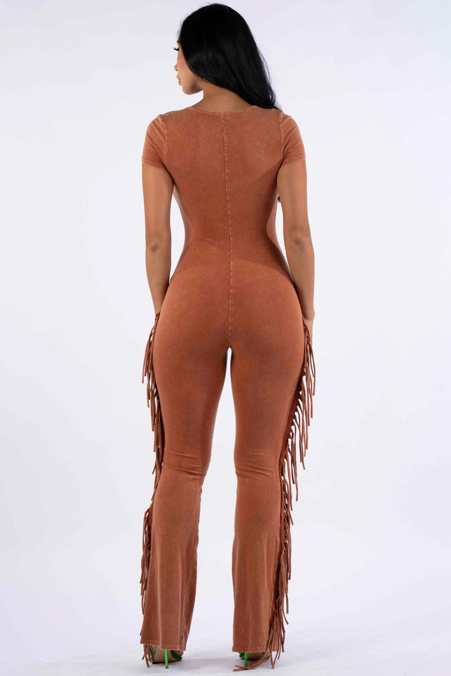 Mineral washed fringed jumpsuit - Muvin 