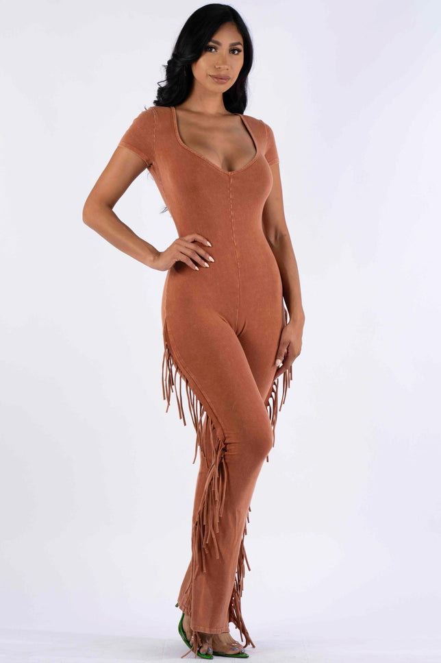 Mineral washed fringed jumpsuit - Muvin 