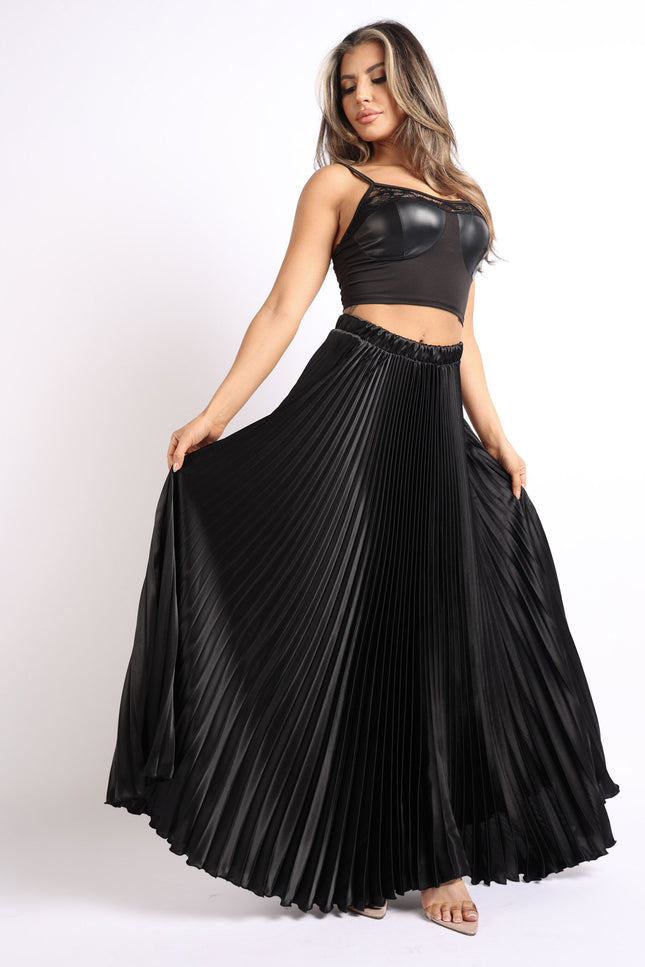 Pleated Satin Maxi Skirt - Timeless Elegance for Every Occasion - Muvin 