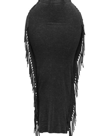 Mineral washed fringed maxi skirt - Muvin 