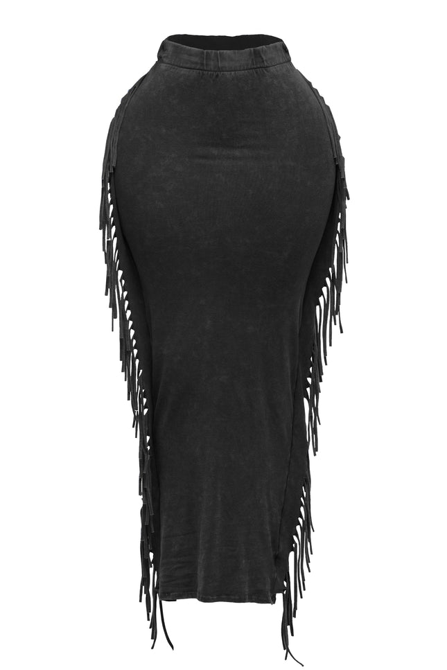 Mineral washed fringed maxi skirt - Muvin 