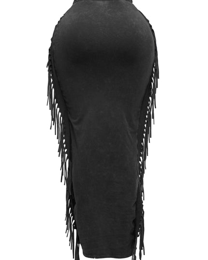 Mineral washed fringed maxi skirt - Muvin 