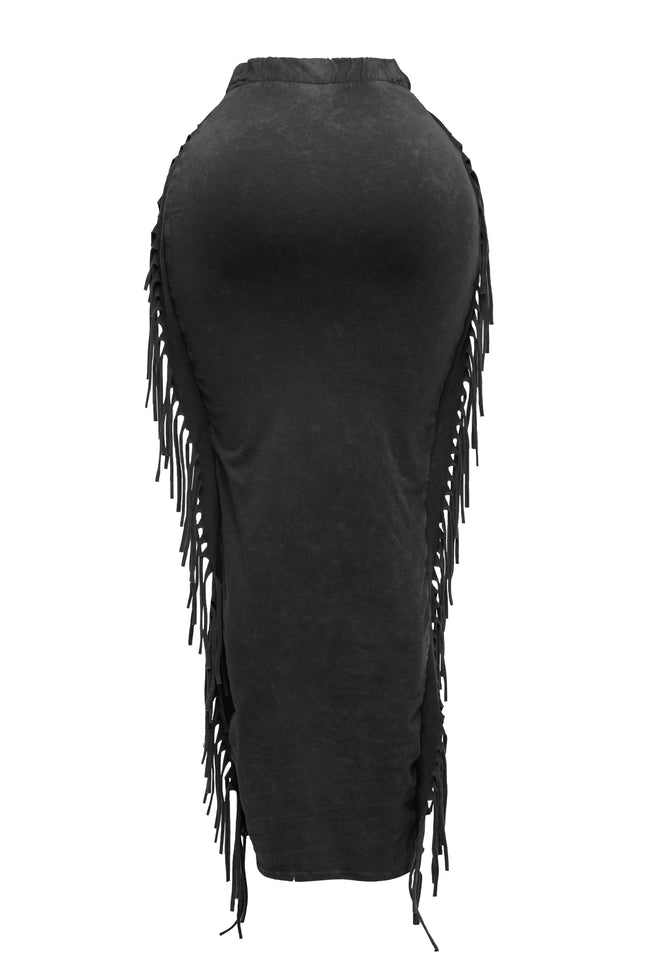 Mineral washed fringed maxi skirt - Muvin 