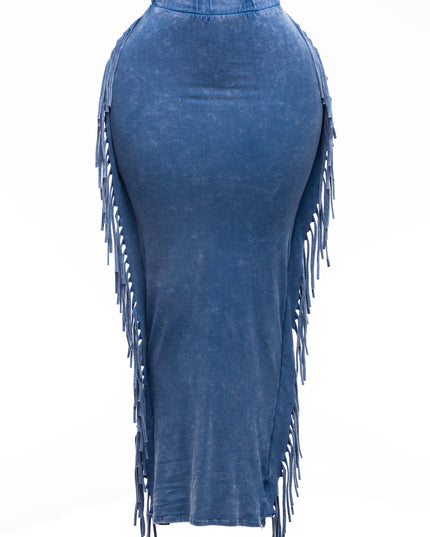 Mineral washed fringed maxi skirt - Muvin 
