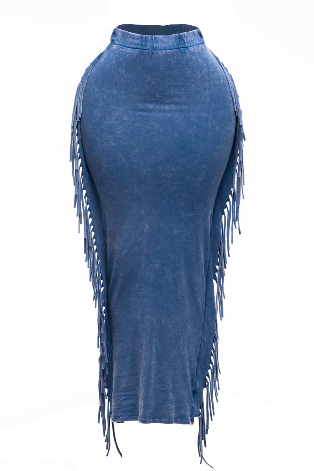 Mineral washed fringed maxi skirt - Muvin 