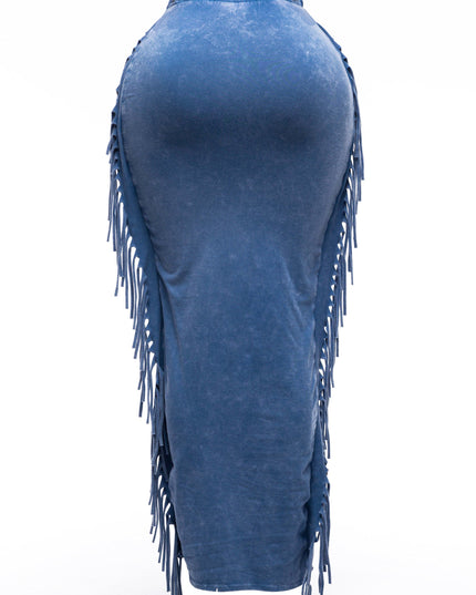 Mineral washed fringed maxi skirt - Muvin 