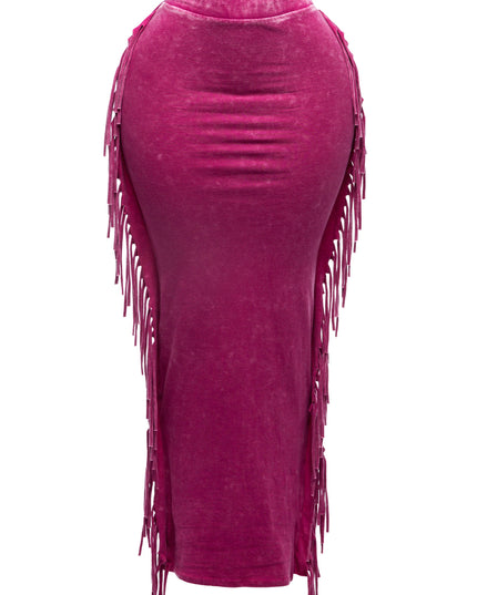 Mineral washed fringed maxi skirt - Muvin 