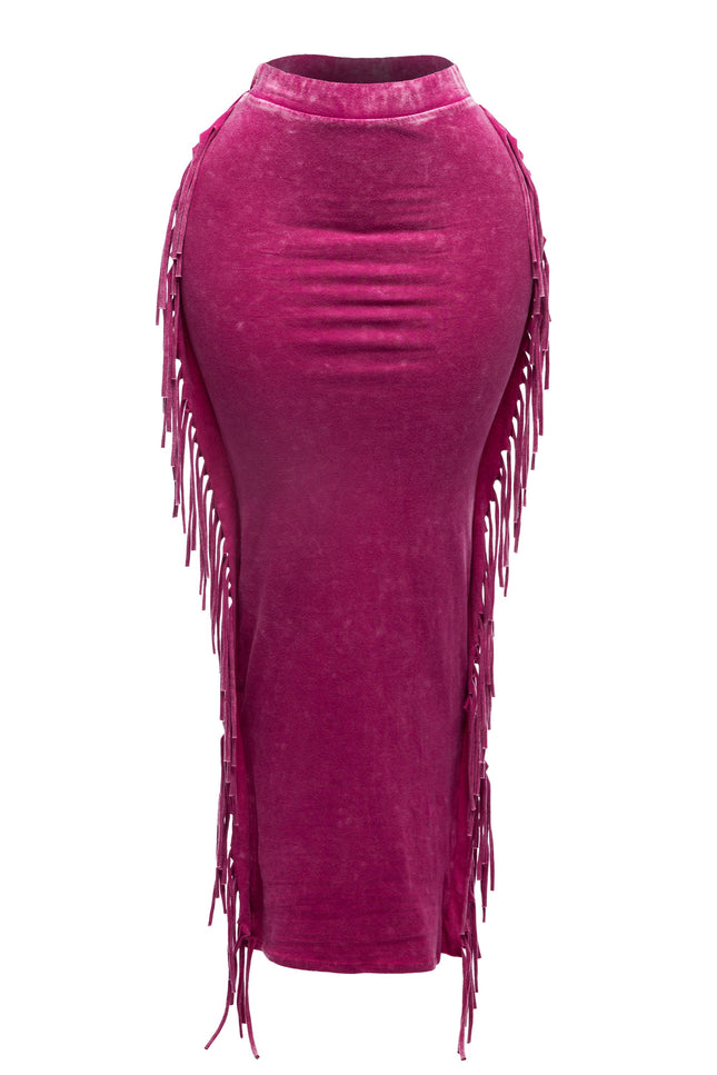 Mineral washed fringed maxi skirt - Muvin 