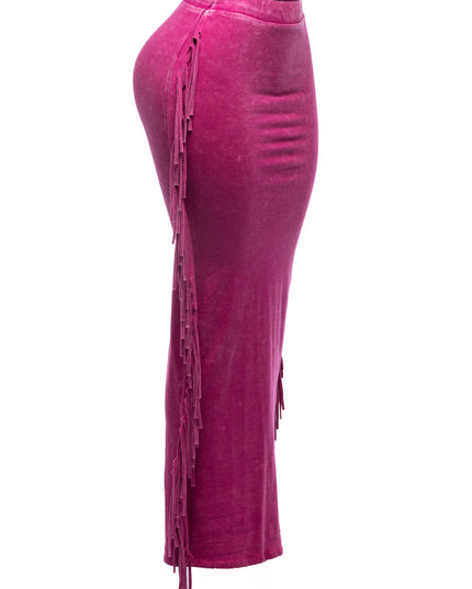 Mineral washed fringed maxi skirt - Muvin 